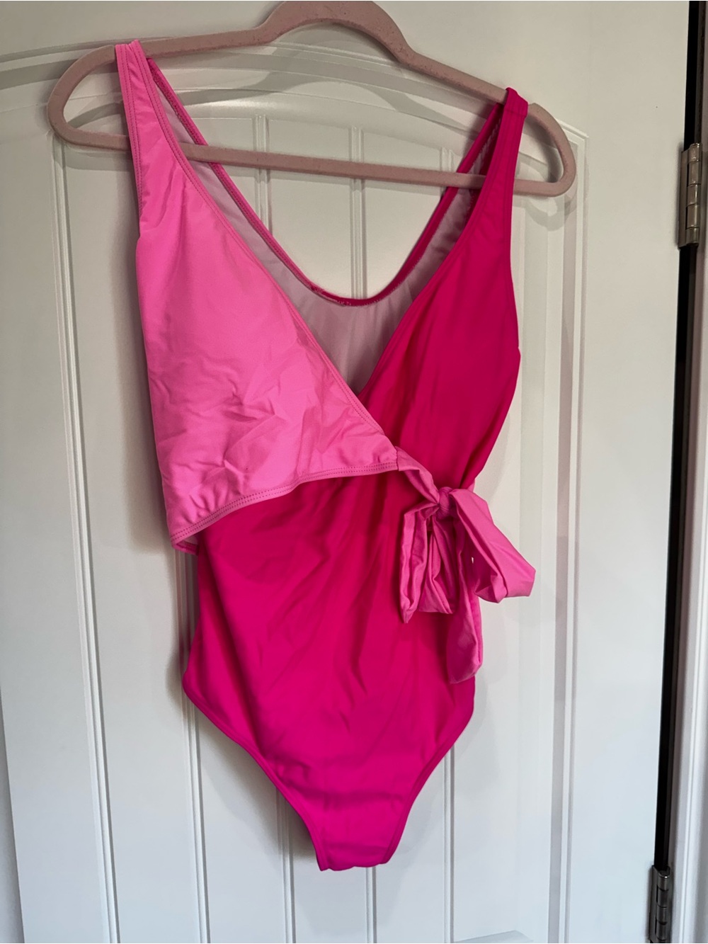 Pink Lily Colorblock Wrap Tie One Piece Swimsuit XL Hot Pink Colorblock